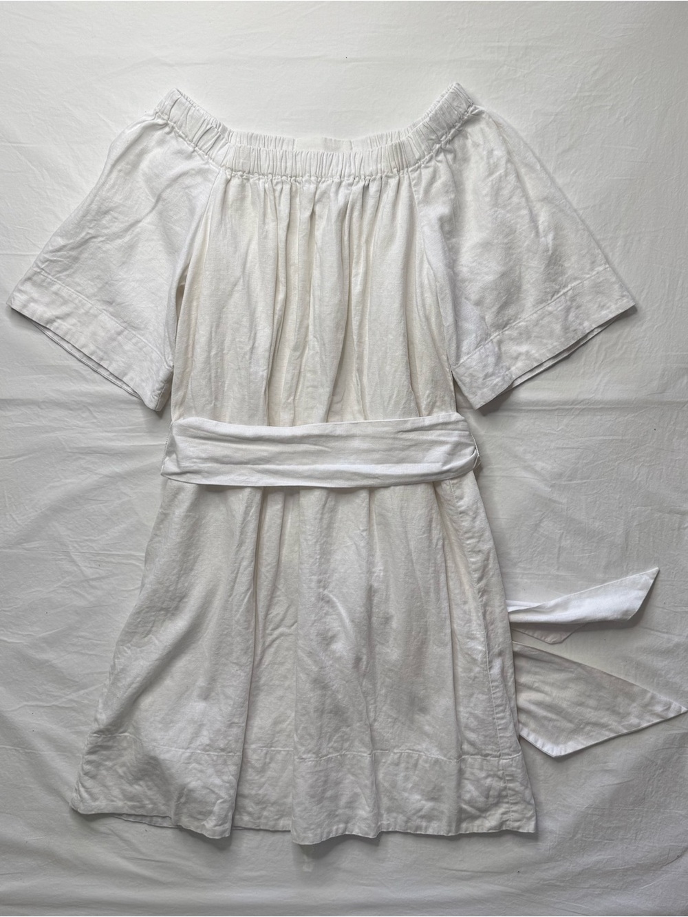 Banana Republic - White Linen-Blend Off-Shoulder Wrap Mini Dress